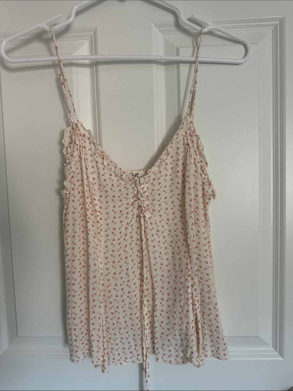 Free People Cream & Pink Heart Tank Top